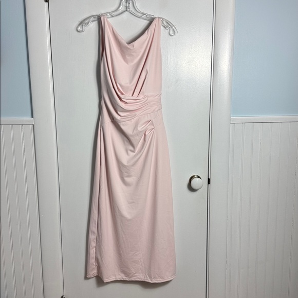 NWT Popilush Shapewear Boatneck Draped Sculpting Maxi Dress Baby Pink Size Small - Picture 2 of 11